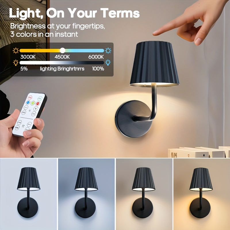 Touch Dimmable LED Wall Sconce with Remote USB Battery Backup 3 Color Temperatures Timer for Bedroom Living Room Hallway Low Voltage
