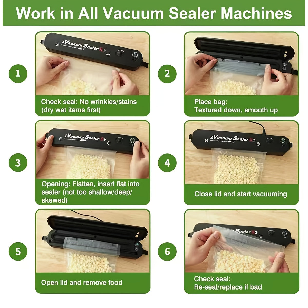 Vacuum Sealer Bags 500pcs BPA-Free Food Storage Bags 7 Sizes – Co-Extruded Reusable Vacuum Seal Bags Compatible with Most Vacuum Sealers