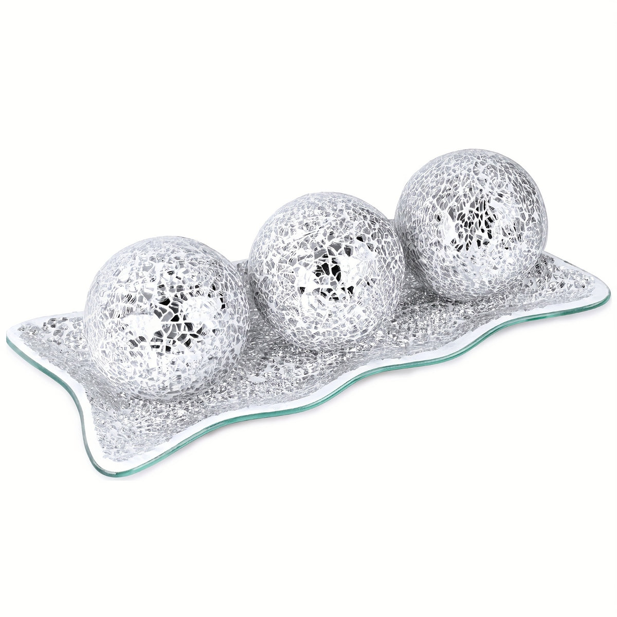 Decorative Glass Balls for Bowls Set of 3 with Glass Tray 3-Inch Bowl Fillers Centerpiece Table Decorations for Home Living Room Dining Coffee Table Silver Turquoise Black