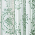 French Lace Curtains 2 Panels - Romantic European Retro Embroidery Floral Semi-Sheer Rod Pocket Drapes, 57" Wide Light Filtering Window Curtains for Living Room Bedroom Balcony, White Green Black
