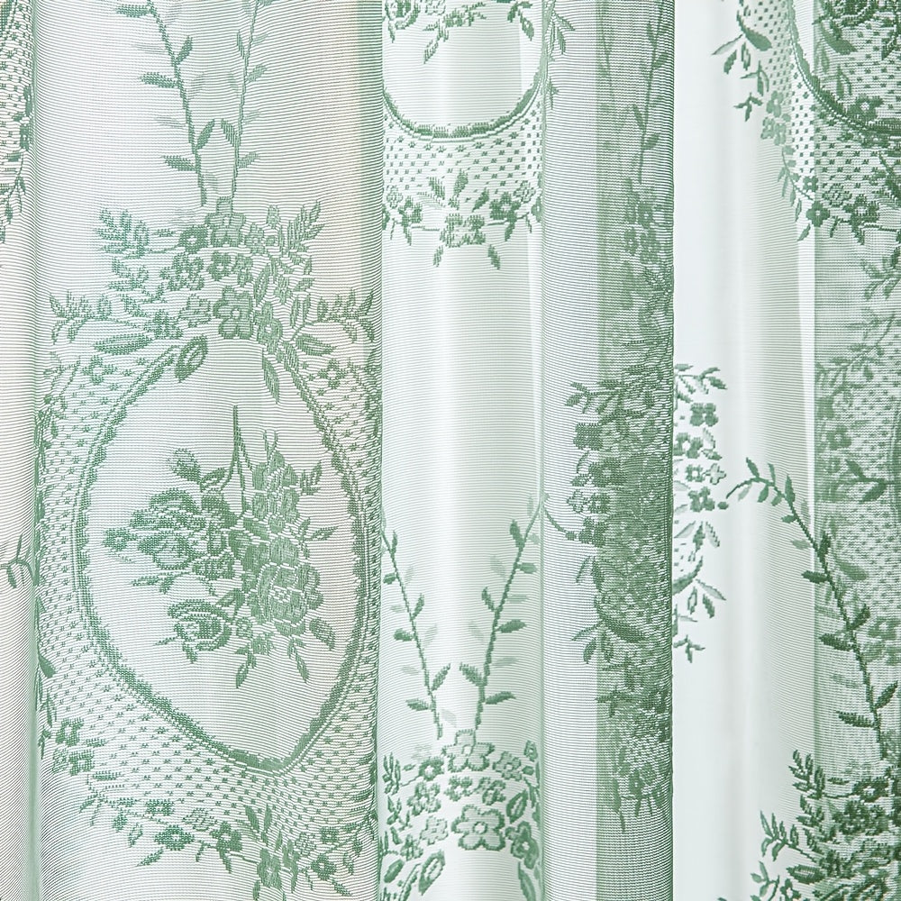 French Lace Curtains 2 Panels - Romantic European Retro Embroidery Floral Semi-Sheer Rod Pocket Drapes, 57" Wide Light Filtering Window Curtains for Living Room Bedroom Balcony, White Green Black
