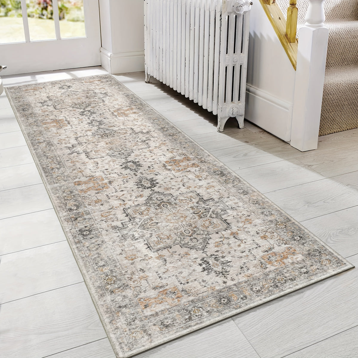 Vintage Retro Chenille Area Rug Machine Washable Non-Slip Lightweight Living Room Bedroom Dining Office – Light Taupe Brown Multiple Sizes