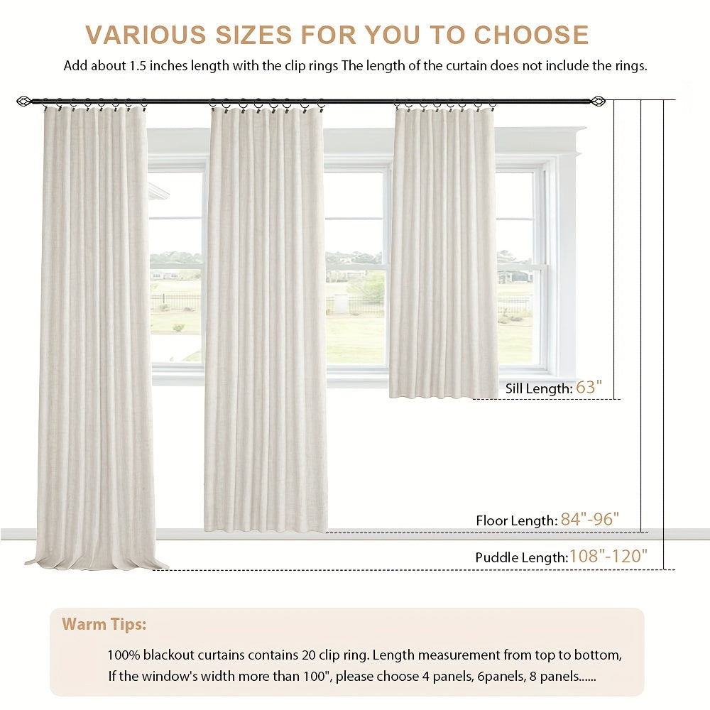 100% Blackout Faux Linen Curtains 4 Panels - Thermal Insulated Drapes with Clip Rings or Rod Pocket, Extra Wide 50" Panels for Bedroom Living Room, 10 Colors 4 Lengths