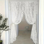 Vintage Lace Door Curtain with Wave Edge – Semi-Sheer Floral Embroidered Rod Pocket Panel for Home, Hallway & Outdoor | White, Black & Green