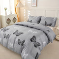 Gray Butterfly Print Duvet Cover Set 3pcs Black White Butterfly Quilt Cover with Pillowcases Twin Full Queen King