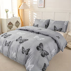 Gray Butterfly Print Duvet Cover Set 3pcs Black White Butterfly Quilt Cover with Pillowcases Twin Full Queen King