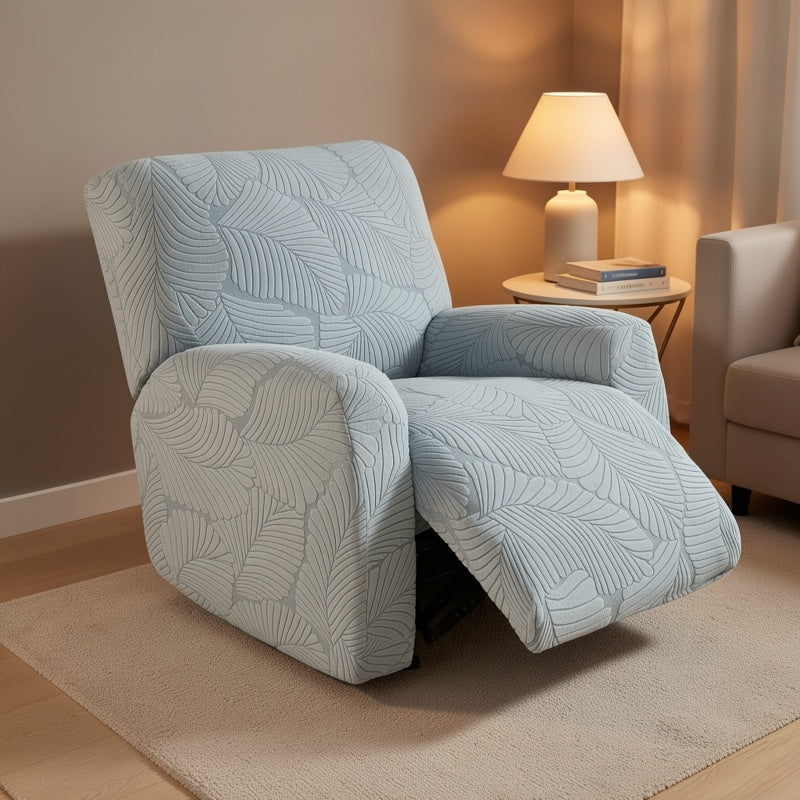 Stretch Jacquard Recliner Cover Large Leaf Pattern Armchair Slipcover Furniture Protector for Living Room Bedroom Office Single Seat Sofa Chair Cover Green Gray Blue