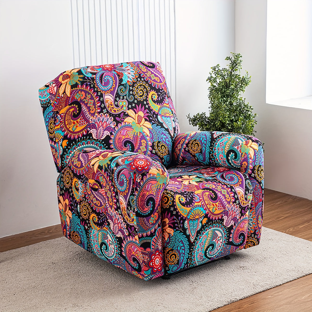 Lounge Chair Cover Set 4-Pack – High Elasticity Elastic Printed Slipcover with Side Pockets, Pet Friendly, for Bedroom Office Living Room, Holiday Home Decor