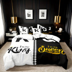 Valentine's Day Duvet Cover Set 3pcs – Crown Queen & King Print Soft Breathable Polyester Bedding, Machine Washable, Includes Duvet Cover & 2 Pillow Covers, Romantic Gift for Couples
