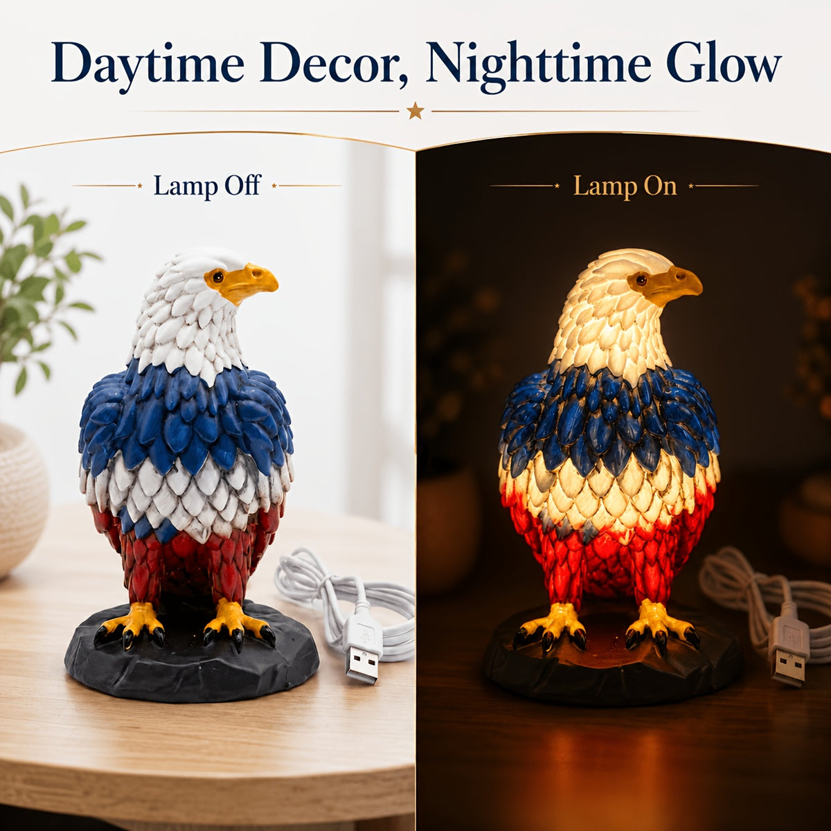 Eagle Night Light Boho Retro 3D Resin Animal Table Lamp – Stained Glass Style LED Bedroom Desk Lamp, Creative Home Decor Gift for Birthday Christmas