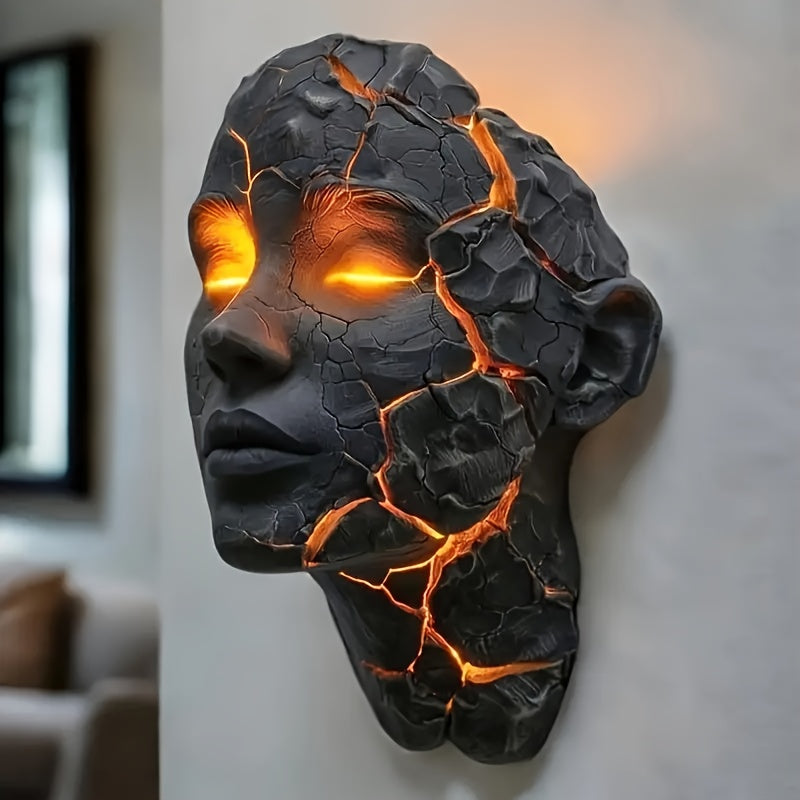 3D LED Halloween Night Light Cracked Broken Soul Resin Table Lamp USB Powered Ambient Glowing Light for Halloween Bedroom Bar Party Ornament