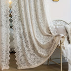 French Vintage Lace Sheer Curtain – Semi-Transparent Floral Phoenix Tail Design, No-Drill Thick Polyester Panel for Bedroom Living Room & Partitioned Spaces, 4 Sizes 3 Colors