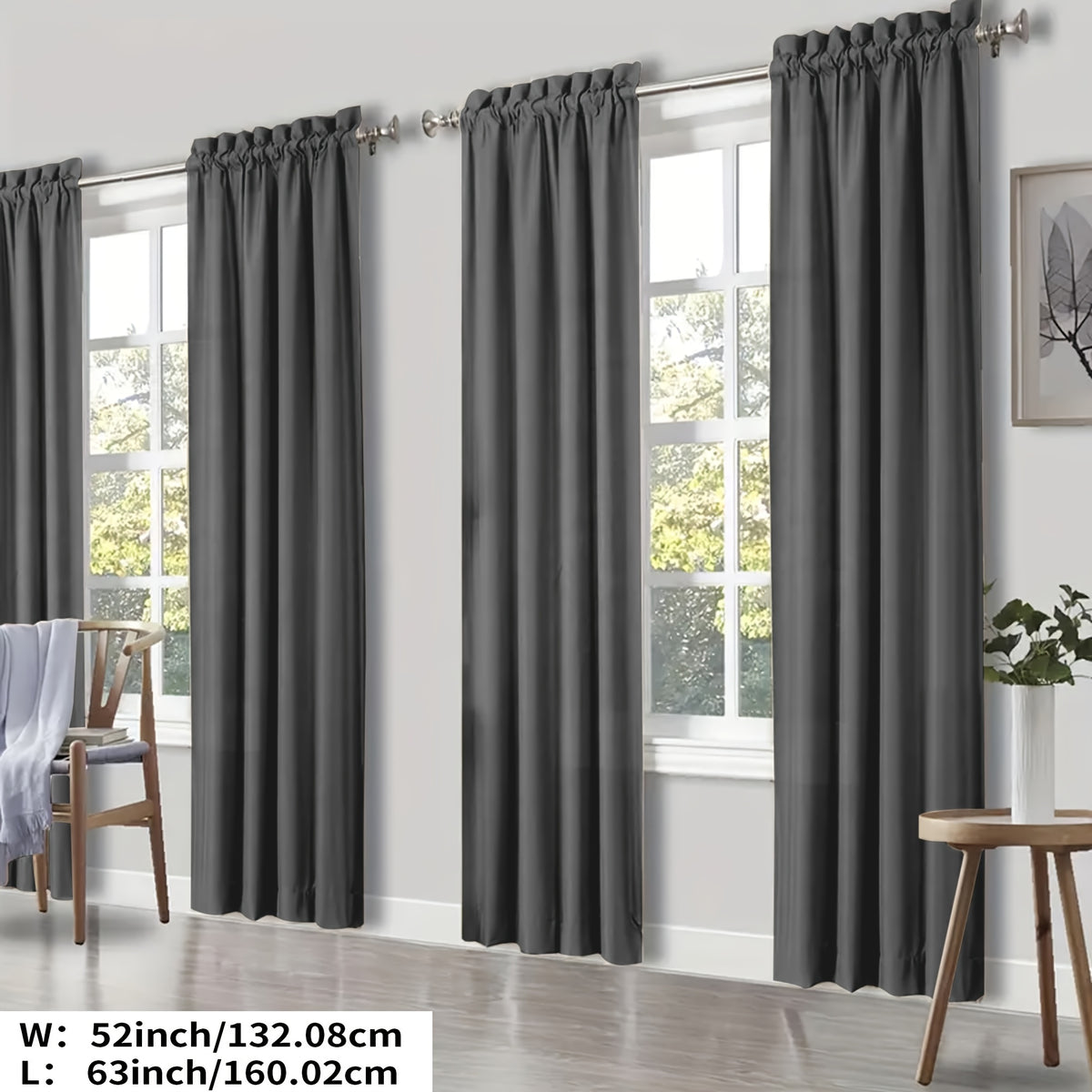 100% Blackout Curtains Rod Pocket 4 Panels - Thermal Insulated Energy Saving Drapes for Bedroom Living Room, 38" & 52" Wide 54"–108" Long, 7 Colors
