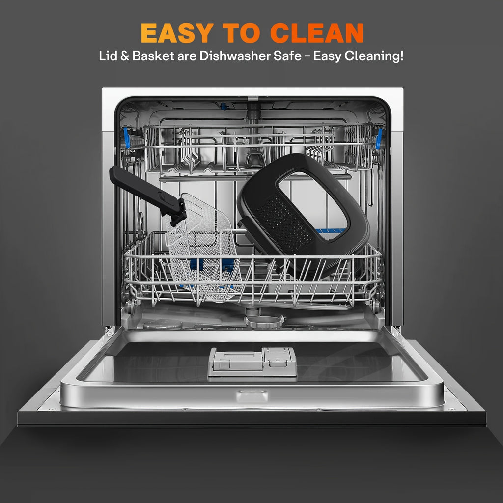 1500W Electric Deep Fryer 84.54oz – Non-Stick Basket, Adjustable Temperature Control, Viewing Window & Removable Lid | Easy Clean | Black & White