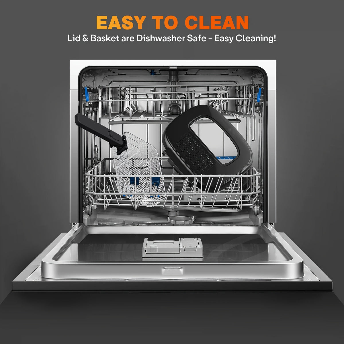1500W Electric Deep Fryer 84.54oz – Non-Stick Basket, Adjustable Temperature Control, Viewing Window & Removable Lid | Easy Clean | Black & White