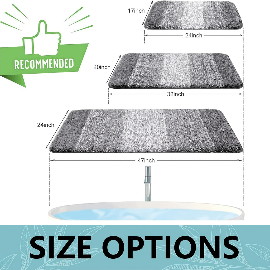 Microfiber Bath Mat Non-Slip Quick Dry Extra Soft Absorbent Bathroom Rug Machine Washable for Tub Shower Floor Home Decor Water Blue Light Grey