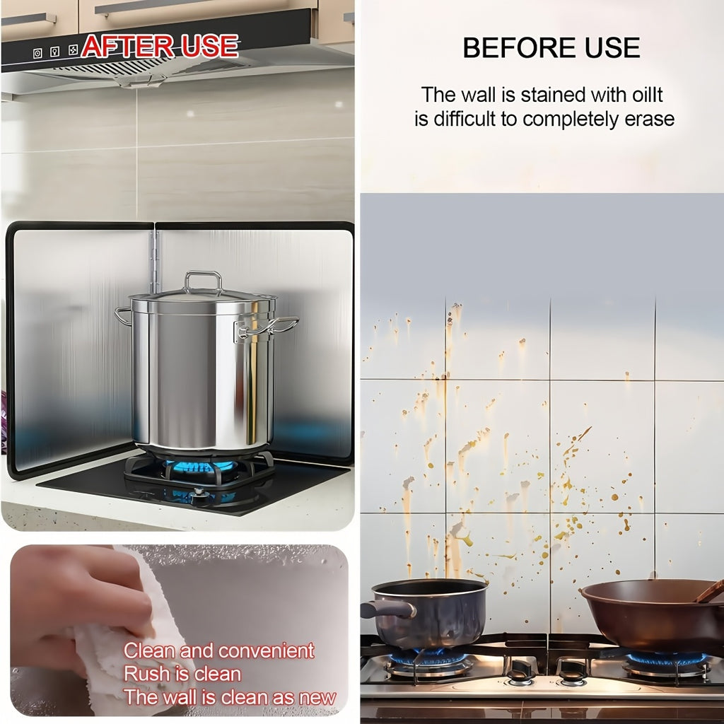 Stainless Steel Splatter Guard 4-Panel Foldable 31.5" - Extra-Wide Grease Splash Shield, Heat Resistant Nonstick Coating, Kitchen Backsplash Protector for Gas Range & Frying Pan | Nuvia Haven