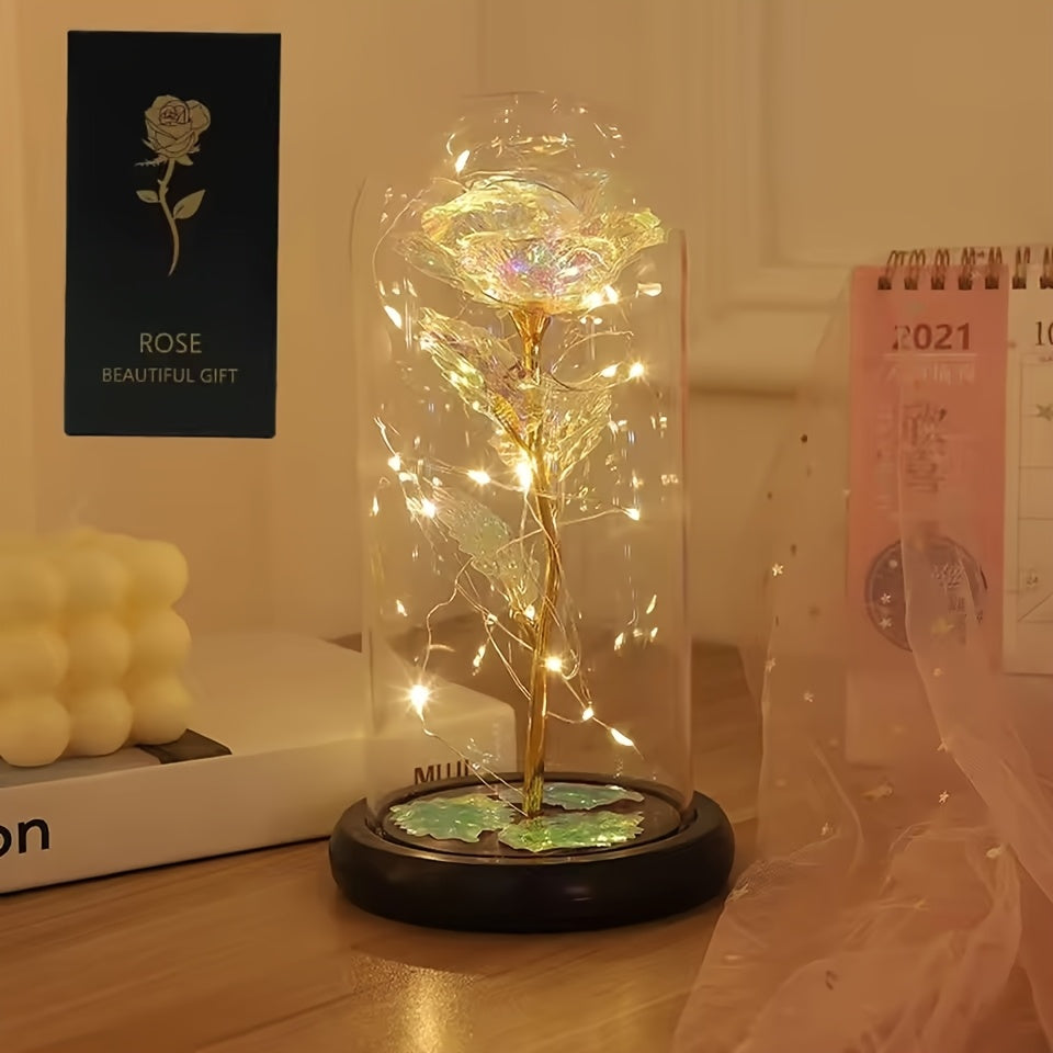 LED Rose Glass Dome Eternal Flower Night Light – Valentine's Day Gift for Girlfriend Mother's Day Wedding Bridesmaid Romantic Desktop Decor