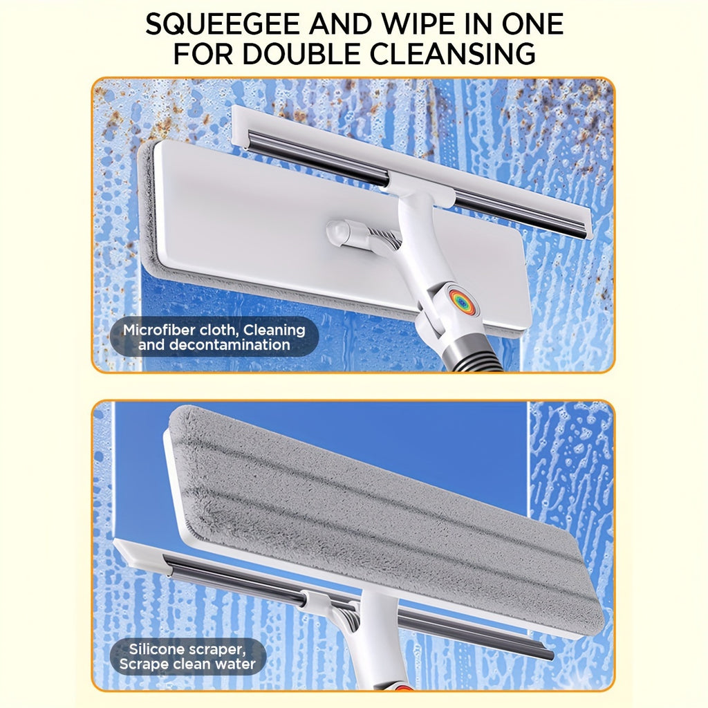 Window Squeegee Cleaner with Extendable Long Handle, 2-in-1 Scrubber & Squeegee Set for Glass, Car Windshield, Floors & High Windows – Streak-Free, Wet & Dry Use, Microfiber Cloth Included
