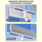 Window Squeegee Cleaner with Extendable Long Handle, 2-in-1 Scrubber & Squeegee Set for Glass, Car Windshield, Floors & High Windows – Streak-Free, Wet & Dry Use, Microfiber Cloth Included