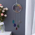 Crystal Dream Catcher Wind Chime Wall Art Handmade Rainbow Beads Tree Motif Boho Wall Hanging for Living Room Bedroom Wedding Christmas Gift
