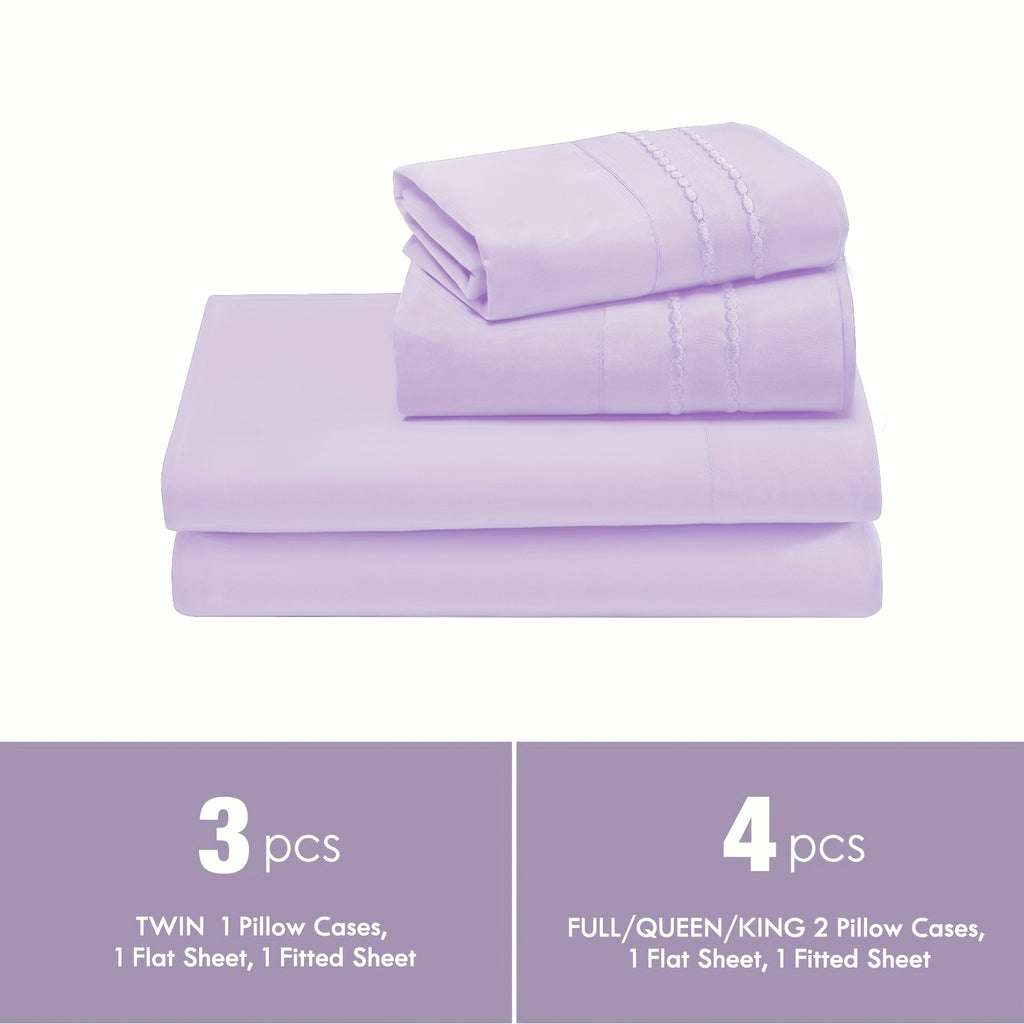 Deep Pocket Bed Sheet Set 3/4 Pcs Cooling Soft Breathable Fade-Resistant Bedding – All-Season Comfort for Twin Full Queen King, 9 Colors, Dorms & Guest Rooms