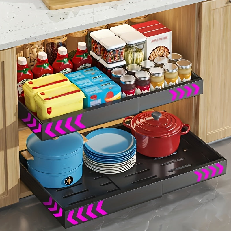 Pull Out Cabinet Organizer Slide Out Drawer Shelf No Drill | Under Cabinet Pull Out Shelf for Kitchen Bathroom Garage Bedroom