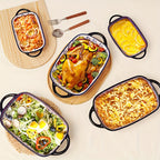 Bohemian Ceramic Baking Dishes Set of 2 - Large Rectangular Oven-Safe Casserole & Pie Pan, Porcelain Roaster Set for Baking & Cooking, Elegant Kitchen Gift, Red Blue Yellow White