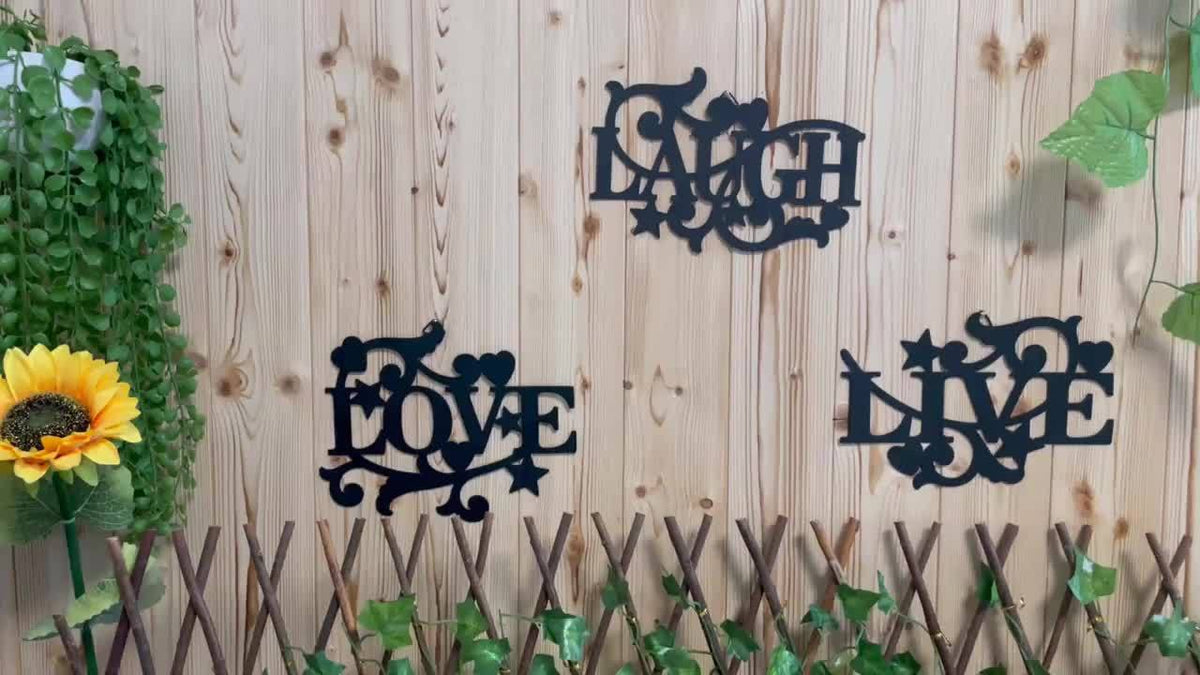 3-Piece Metal Wall Art Set – Love Life Laughter Letter Sign Silhouette | Modern Elegant Black Wall Decor for Living Room, Bedroom & Kitchen | Stylish Home Art Decoration