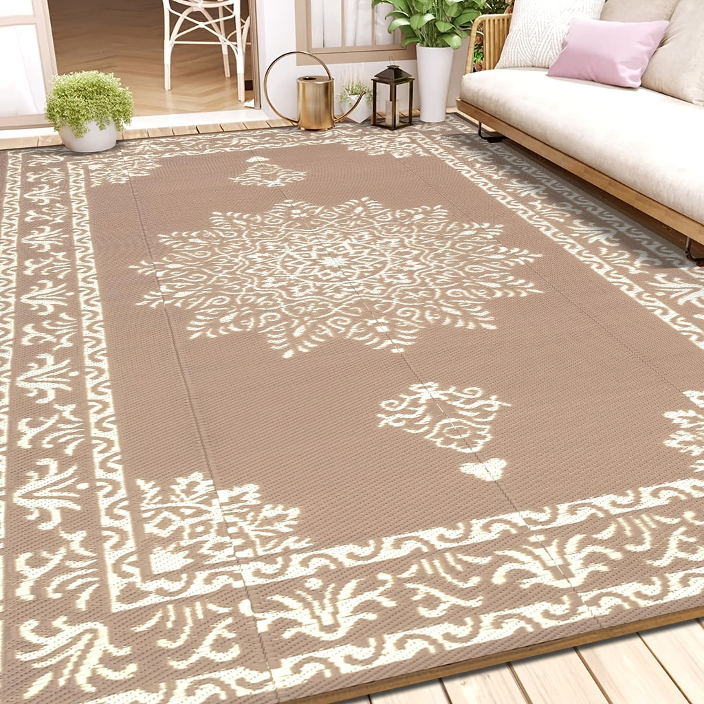 Outdoor Patio Rug Plastic Straw Reversible UV Resistant Portable RV Mat Indoor Outdoor Carpet Porch Deck Balcony Backyard Orange Teal Grey Brown 5x8 6x9 8x10 9x12 ft