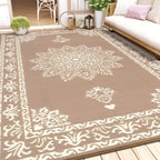 Outdoor Patio Rug Plastic Straw Reversible UV Resistant Portable RV Mat Indoor Outdoor Carpet Porch Deck Balcony Backyard Orange Teal Grey Brown 5x8 6x9 8x10 9x12 ft