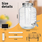 2-Pack 1-Gallon Glass Beverage Dispenser with Stand Stainless Steel Spigot and Ice Tube Leak-Proof Lemonade Water Drink Dispenser for Parties Camping Kitchen