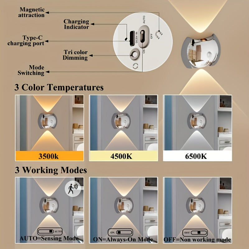 Motion Sensor Night Light Rechargeable – Magnetic Wall Light with 60-Day Battery, Wireless LED for Bedroom, Hallway, Staircase & Wardrobe (Gold, Silver or Black)