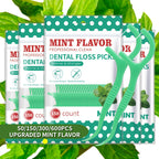 Mint Flavor Dental Floss Picks 300 600 Count Disposable PE Floss Sticks Upgraded Thinner Stronger Plaque Removal Travel Oral Care Fresh Breath
