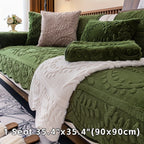 Faux Rabbit Fur Sofa Cover Thick Winter Warm Couch Protector Non-Slip Machine Washable Pet-Friendly Floral Sofa Slipcover for 1 2 3 4 Seater Living Room Bedroom