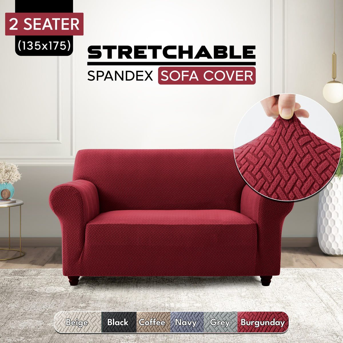 Spandex Anti-Slip Sofa Cover – Stretchable Polyester Spandex Slipcover for 1 2 3 Seater, Pet-Friendly Machine Washable Furniture Protector for Living Room