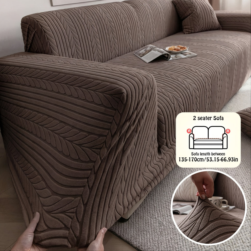 Striped Stretch Sofa Cover 1pc – Washable Non-Slip Scratch-Resistant All-Season Sofa Slipcover for 1 2 3 4 Seater, White Sawtooth Textured Fabric Couch Protector for Living Room Home Decor
