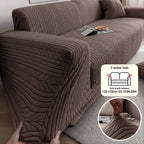 Striped Stretch Sofa Cover 1pc – Washable Non-Slip Scratch-Resistant All-Season Sofa Slipcover for 1 2 3 4 Seater, White Sawtooth Textured Fabric Couch Protector for Living Room Home Decor