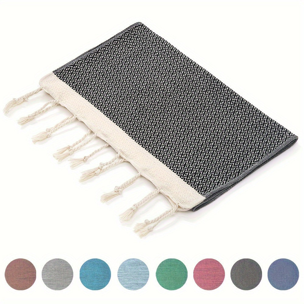 Turkish Cotton Tassel Hand Towels 2-Pack – Diamond Lattice Scandinavian Design, Soft Decorative Towels for Bathroom, Kitchen & Yoga | 7 Colors