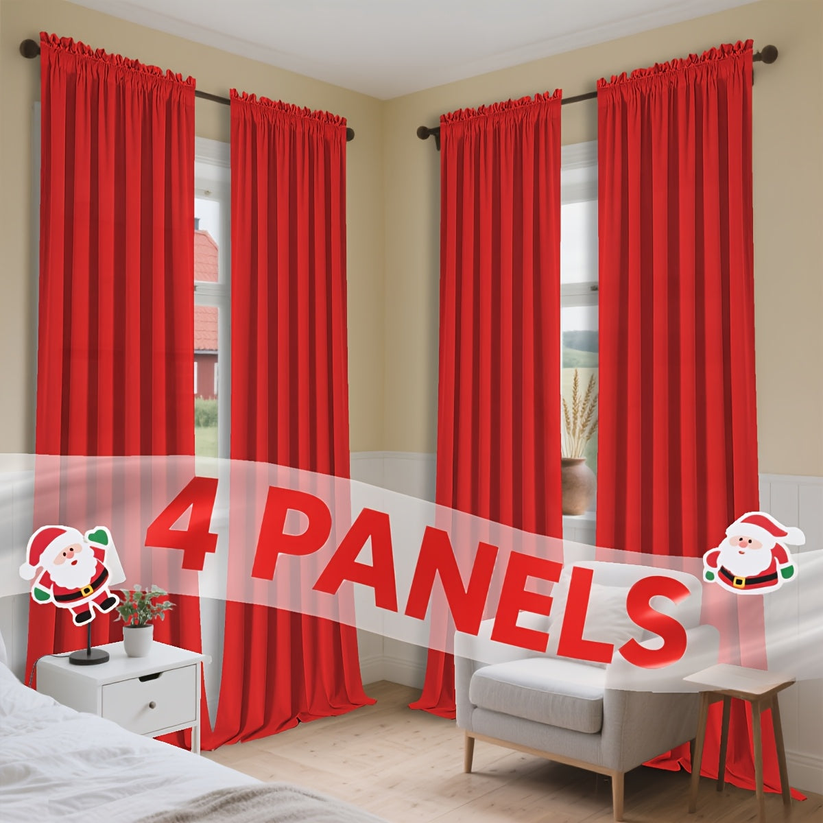Semi-Sheer Curtains 4 Panels – Modern Light Filtering Window Drapes with Rod Pocket & Eyelet for Living Room, Bedroom & Office, Easy Install No Bleach Care