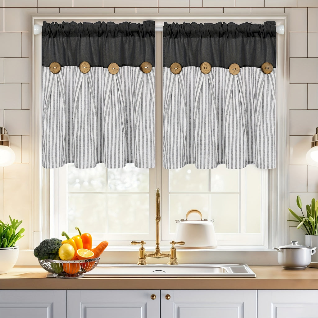 Striped Patchwork Semi-Sheer Rod Pocket Curtains – Bohemian Tiered Window Panels for Bedroom, Living Room, Kitchen, Bathroom & Cafe | 1 or 2 Pcs