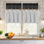 Striped Patchwork Semi-Sheer Rod Pocket Curtains – Bohemian Tiered Window Panels for Bedroom, Living Room, Kitchen, Bathroom & Cafe | 1 or 2 Pcs