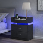 Nightstand with Charging Station LED Lights and 2 Drawers Bedside Table for Bedroom Living Room White Black Grey 1pc or 2pcs Set