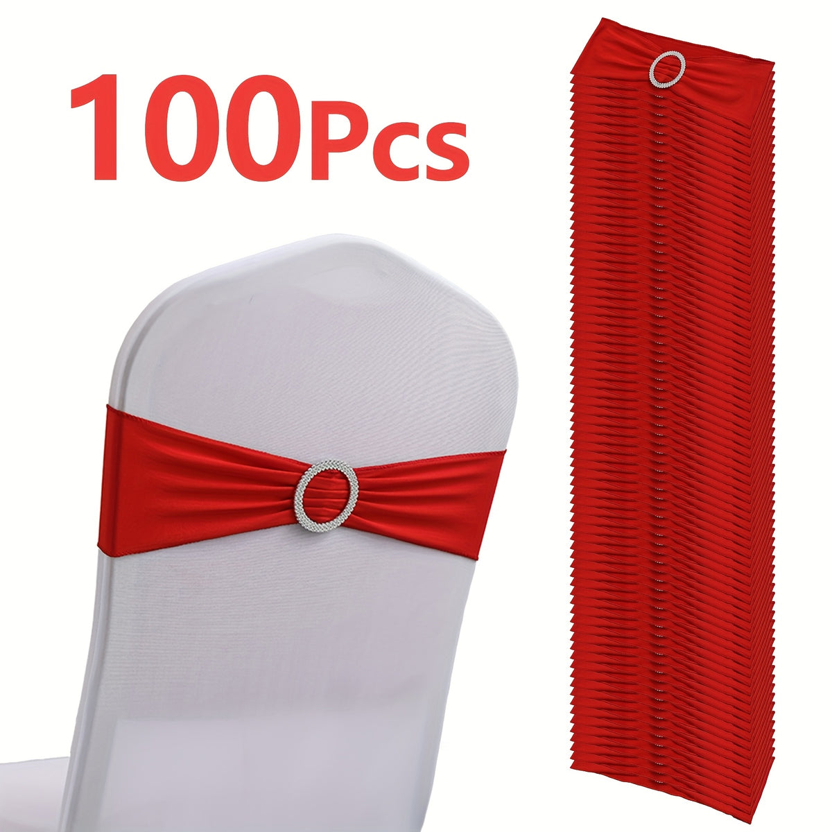 Chair Sashes 100-Pack – Milk Fiber & Spandex Stretch Sash Bands with Buckle, Snap-Back Elasticity, Wedding Party Banquet Decor, 8 Colors