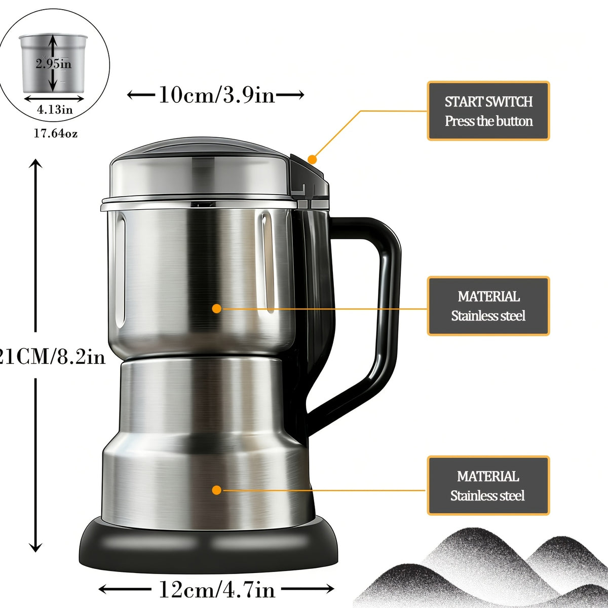 300W Electric Coffee Grinder & Spice Mill – Stainless Steel Blade, Food-Safe, One-Touch Grinding for Espresso, Beans, Grains | Nuvia Haven