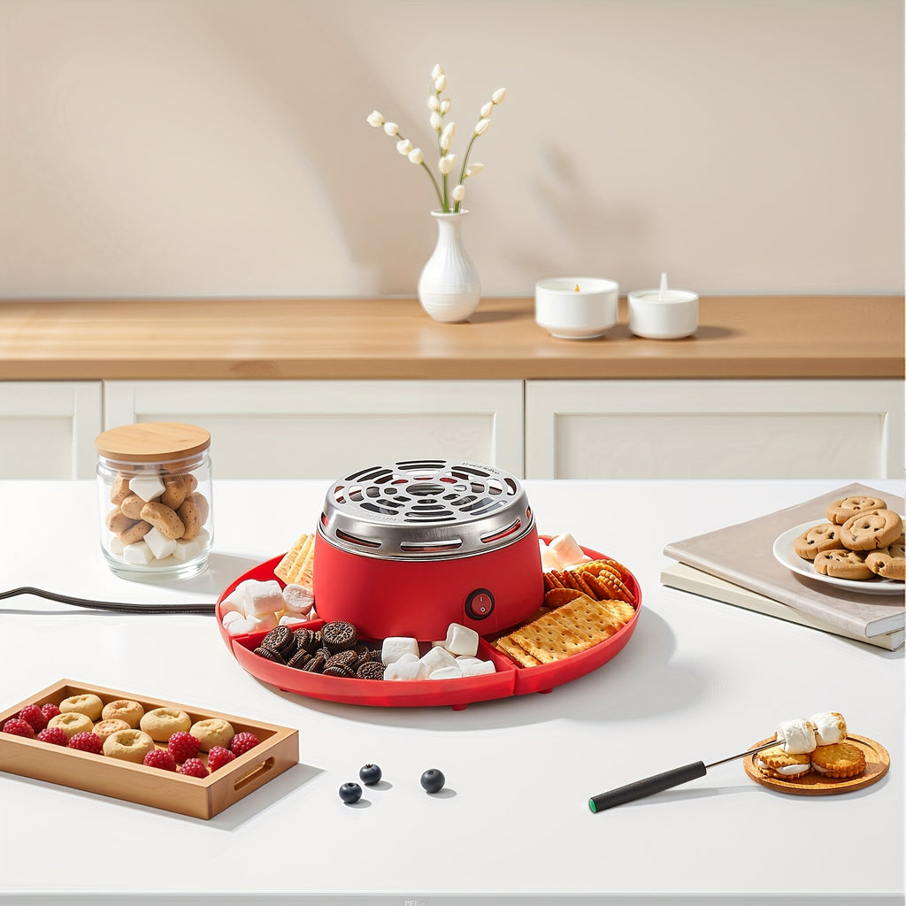 Tabletop S'mores Maker Flameless Electric Marshmallow Roaster with 4 Detachable Trays & 6 Roasting Forks – Indoor Date Night, Family & Game Night Fun