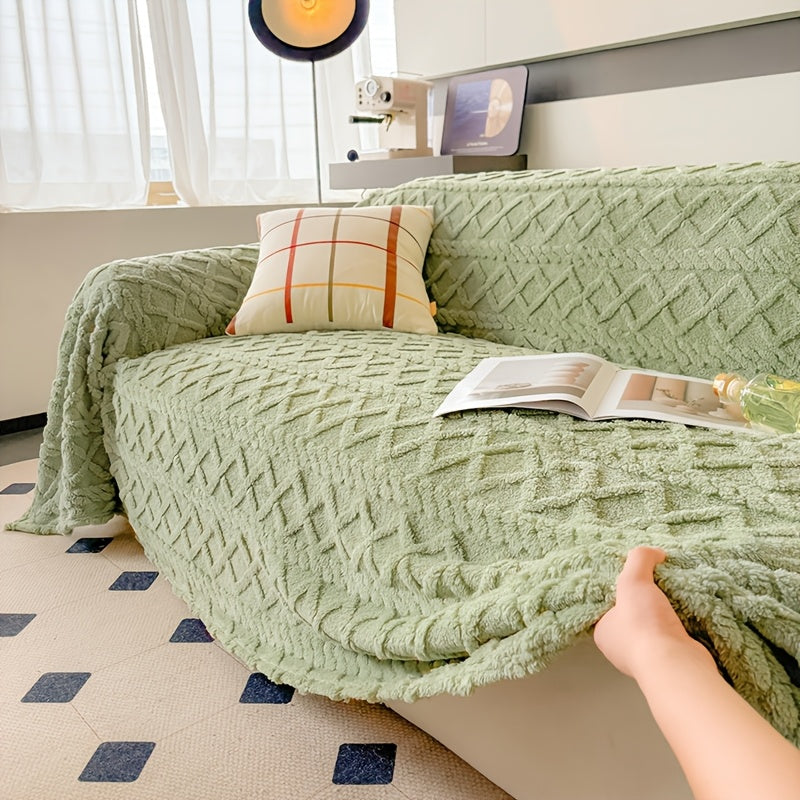 Jacquard Shu Velveteen Sofa Throw Cover 1pc Soft Plush Couch Slipcover Protector – Pet Friendly, Machine Washable, Fits Armchair to 4-Seater Sofa, Modern Home Decor Furniture Cover