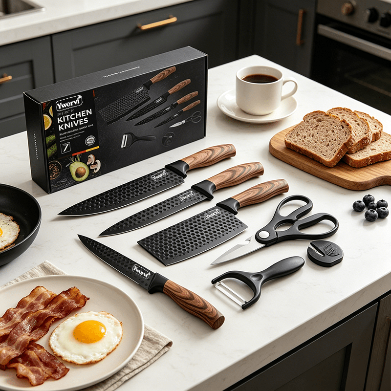 Professional Kitchen Knife Set Ultra-Sharp Stainless Steel with Knife Block & Gift Box – Chef’s Knife, Peeling Knife, Utility Knife & Scissors, Ergonomic Kitchen Gift for Family