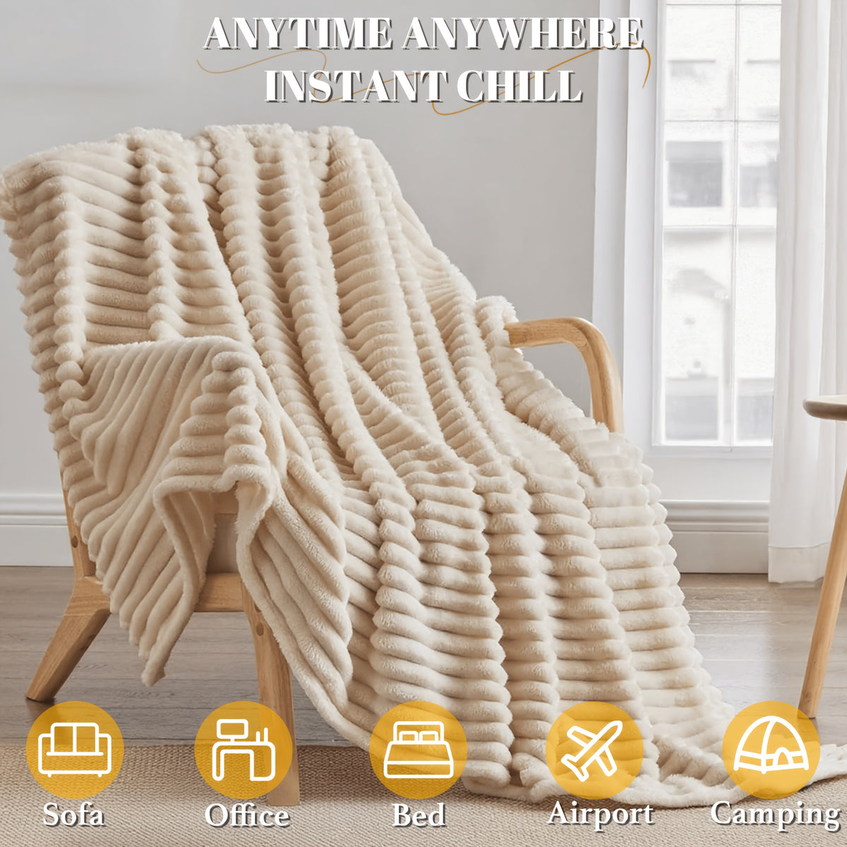 Faux Rabbit Fur Throw Blanket Ultra Soft Fluffy Striped Plush Blanket for Couch Bed Sofa Luxury Warm Winter Blanket Pink Light Brown