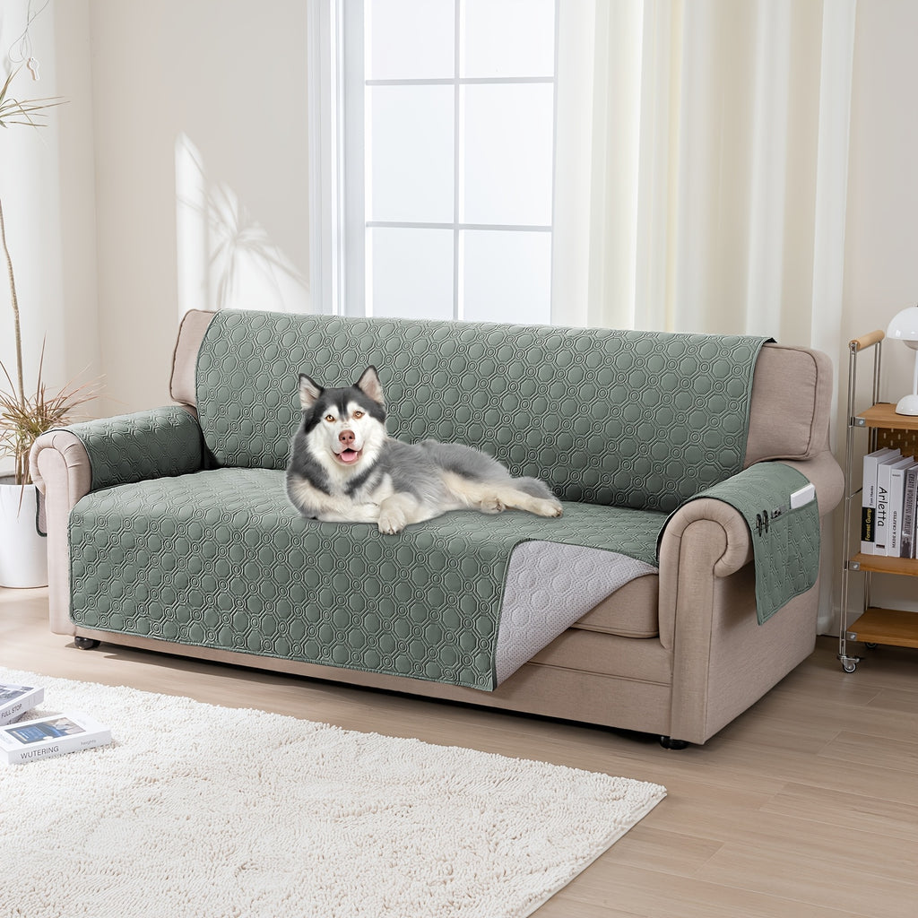 Liquid-Resistant Sofa Cover with Pocket, Geometric Pattern Couch Slipcover Furniture Protector for Pets, Washable Thick Soft 1 2 3 4 Seat Sizes Chair Loveseat Sofa